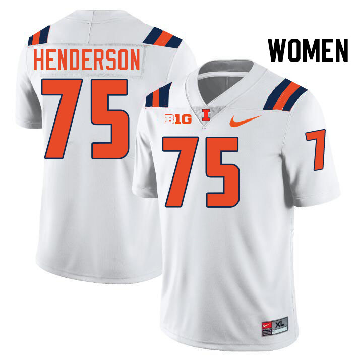 Women #75 Brandon Henderson Illinois Fighting Illini College Football Jerseys Stitched-White